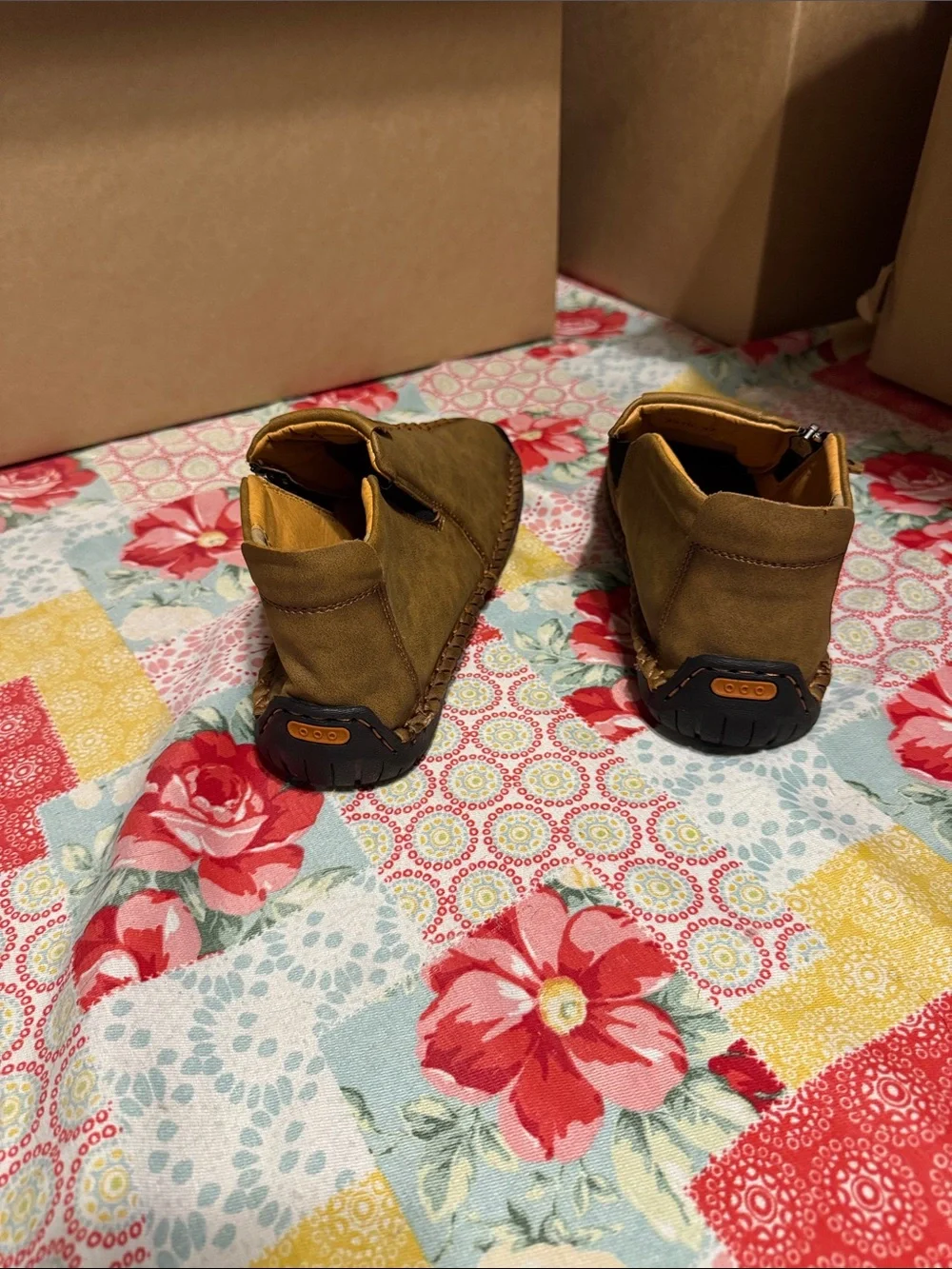 Men's Casual Brown Zip-Front Leather Moccasin Shoes
